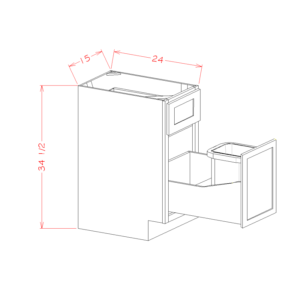 Highland Series Single Door Single Drawer Base Cabinet Kit with Single Trashcan Pullout in 15" Wide