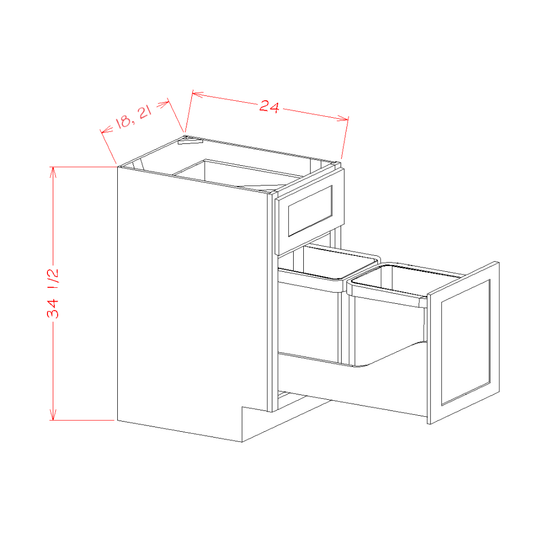 Highland Series Single Door Single Drawer Base Cabinet Kit with Double Trashcan Pullout in 18" and 21" Wide