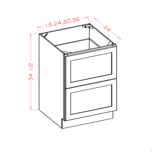 Highland Series Two Drawer Base Cabinet in 24", 30" or 36" Wide