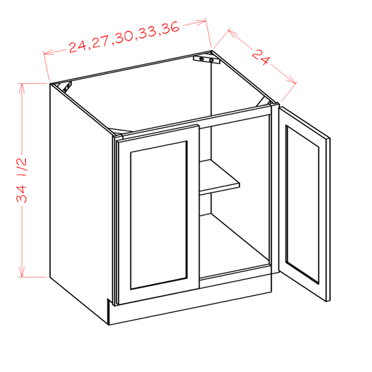 Highland Series Double Door Full Height Base Cabinet in 24", 27", 30", 33" or 36" Wide