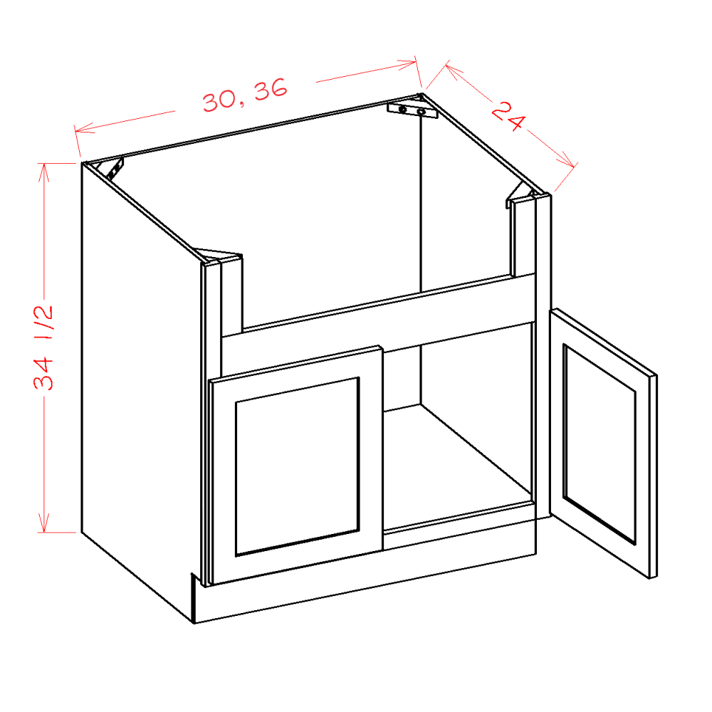 Highland Series Farm Sink Base Cabinet in 30" or 36" Wide