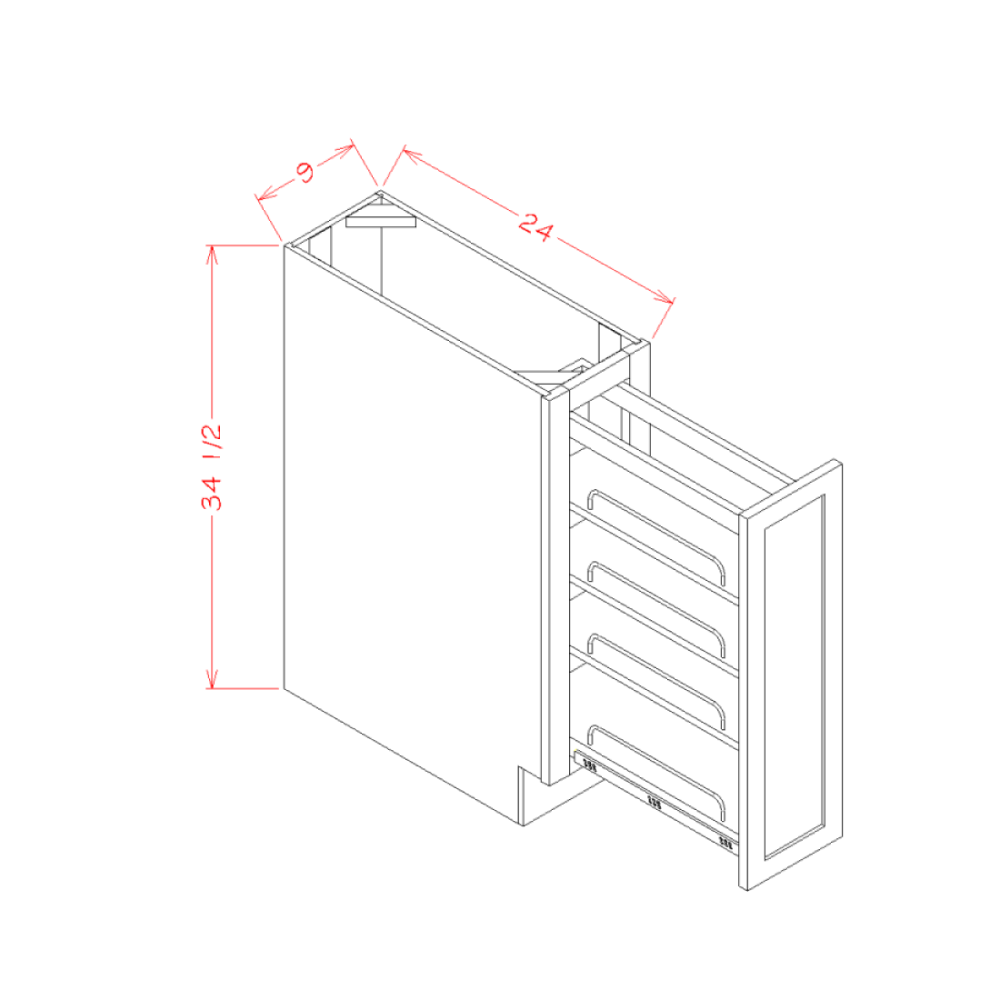 Highland Series Full Height Door Base Cabinet Kit with Shelf Pullout in 9" Wide