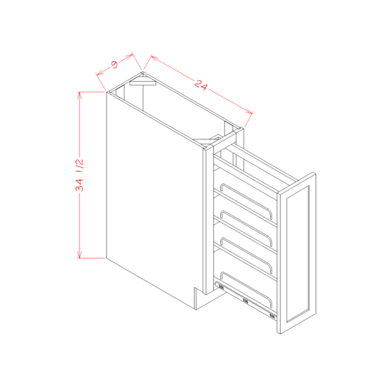 Highland Series Full Height Door Base Cabinet Kit with Shelf Pullout in 9" Wide