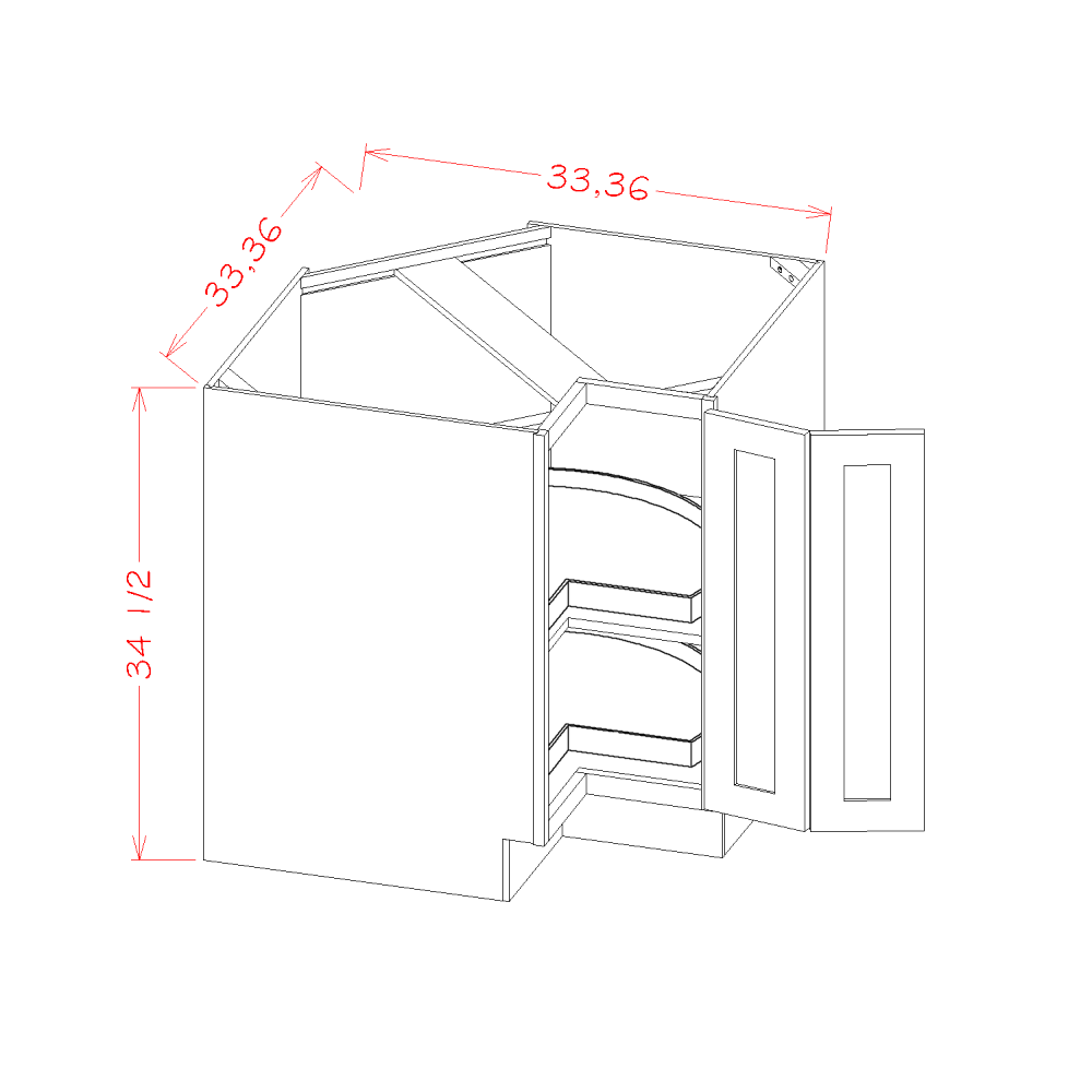 Highland Series Lazy Susan Easy Reach Base Cabinet in 33" or 36" Wide