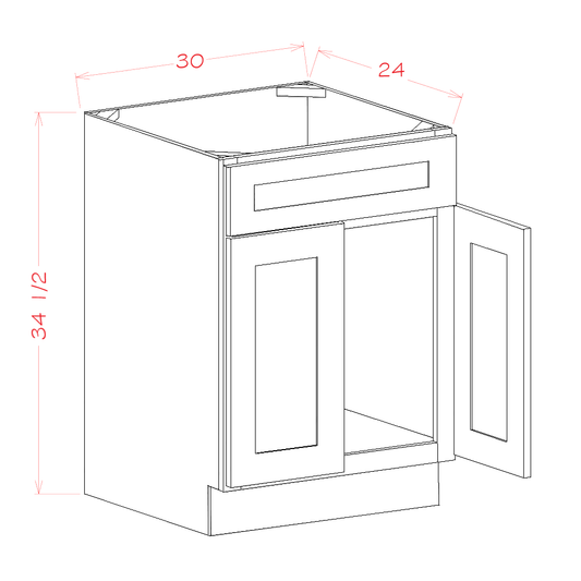 Highland Series Sink Base Single False Drawer Front Base Cabinet in 30" Wide
