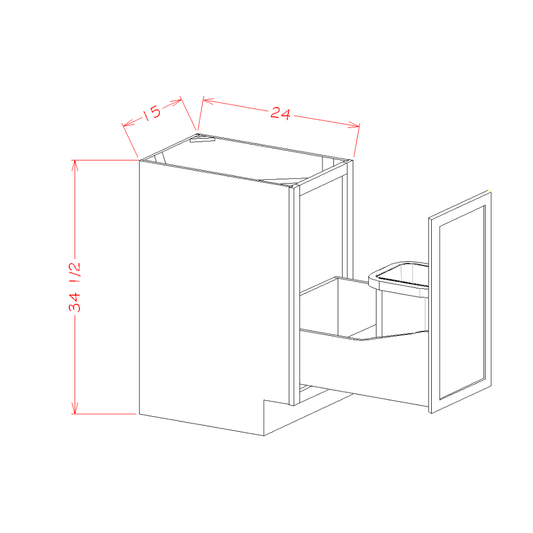 Highland Series Single Full Height Door Base Cabinet Kit with Single Trashcan Pullout in 15" Wide