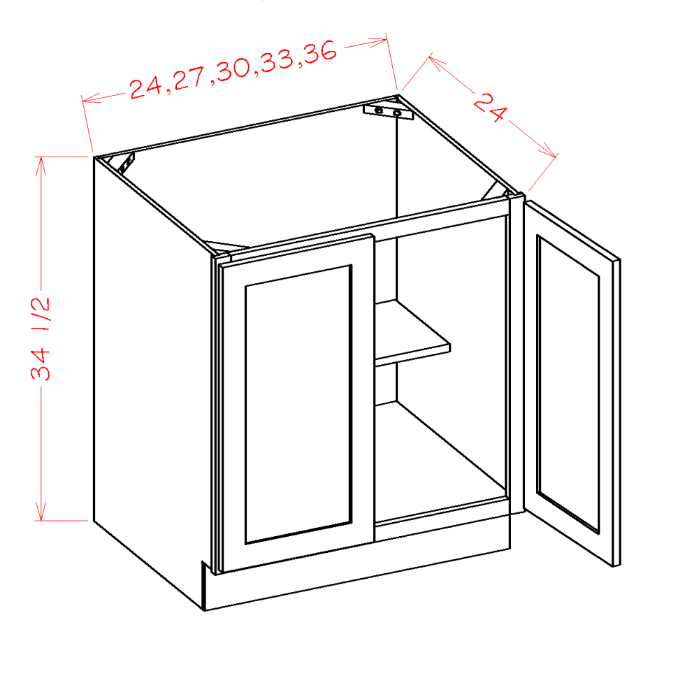 Highland Series Double Door Full Height Base Cabinet in 24", 27", 30", 33" or 36" Wide