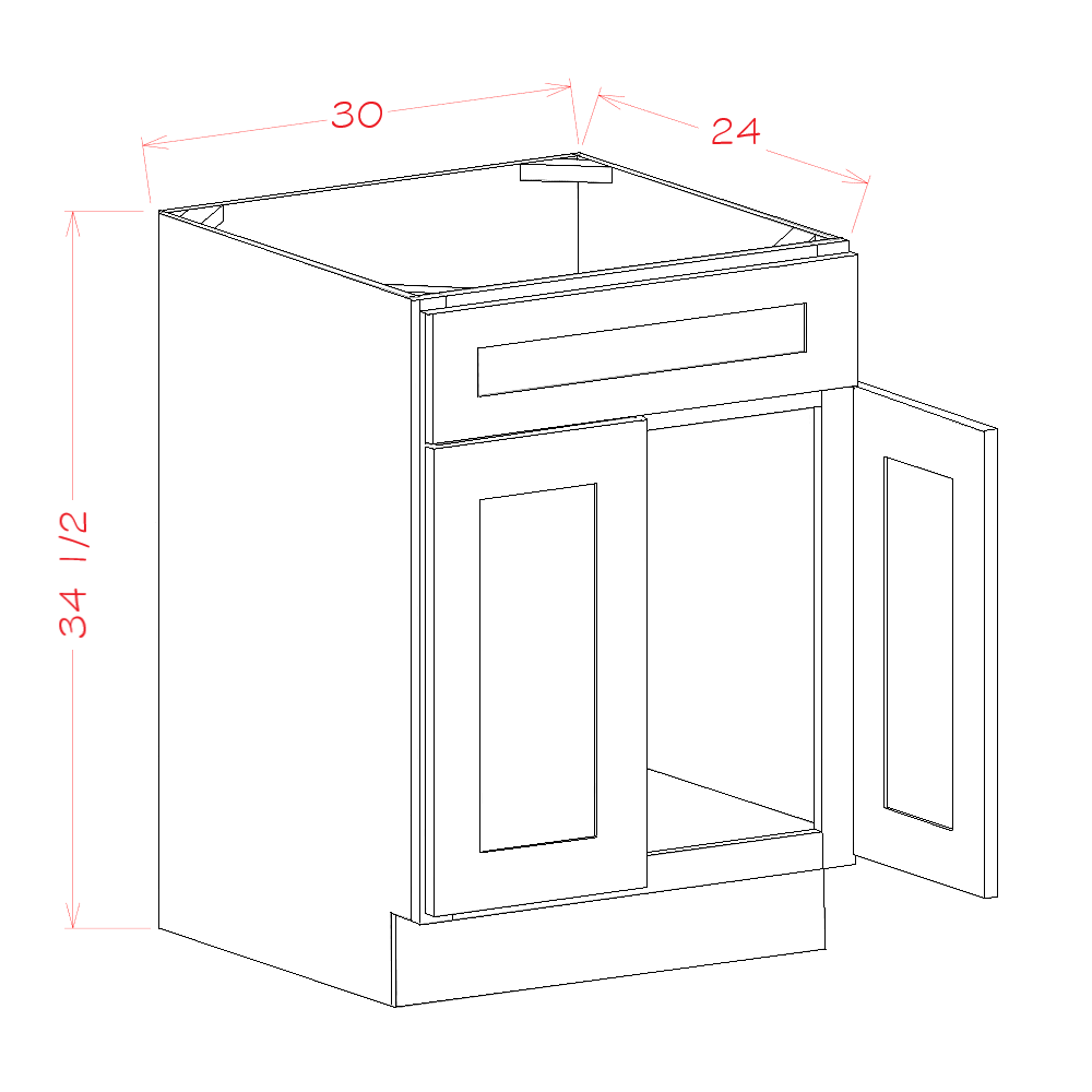 Highland Series Sink Base Single False Drawer Front Base Cabinet in 30" Wide